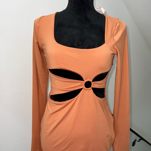 Oh Polly Cut Out Long Sleeve Mini Dress in Caramel - Picture 8 of 13